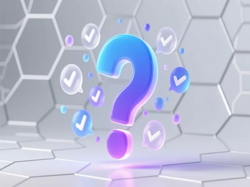 3D question mark illustration with floating answer bubbles