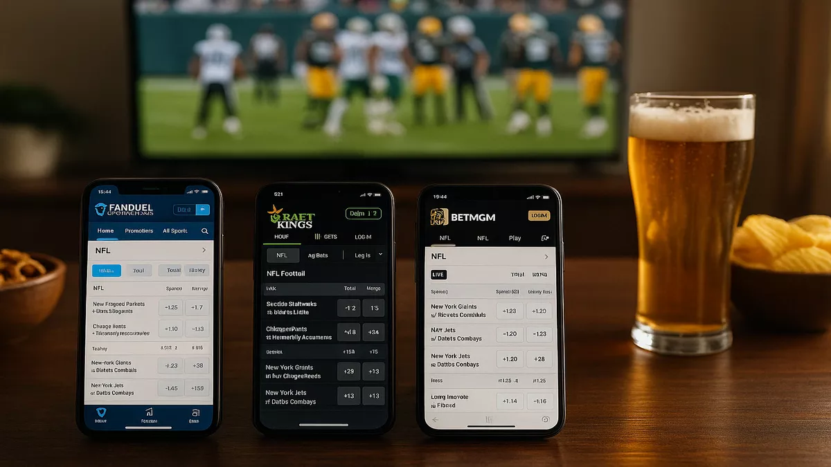 Multiple sportsbook apps displayed on smartphones for NFL betting comparison