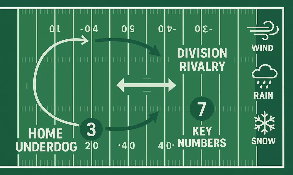 NFL betting strategy diagram showing key numbers and weather factors