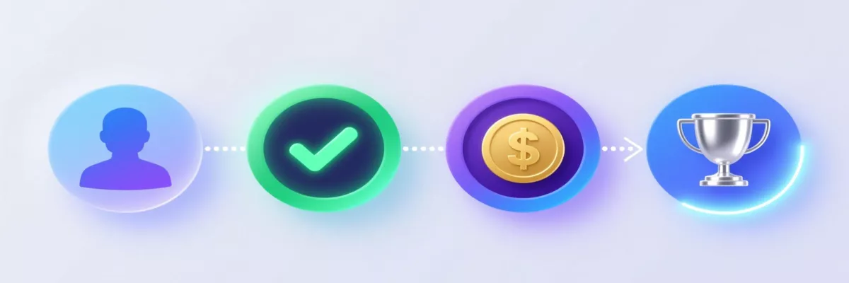 Four-step registration process illustration with connected icons