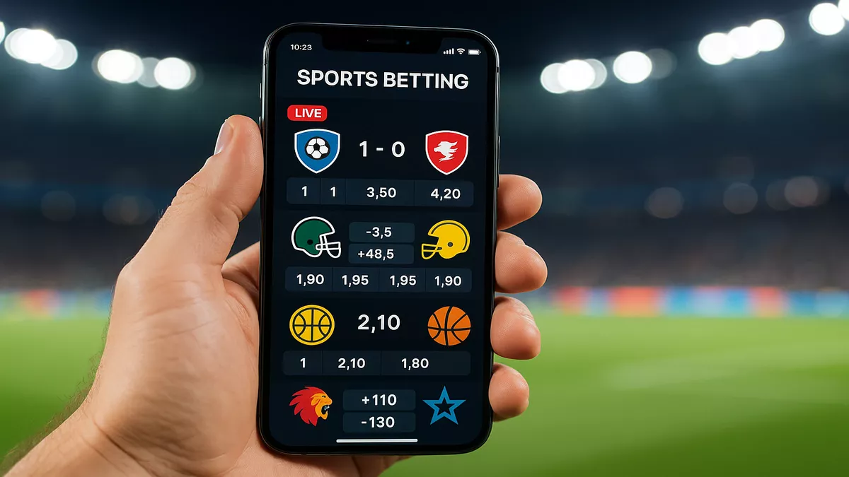 Sports Betting App Sports betting app displayed on smartphone with live odds and betting lines