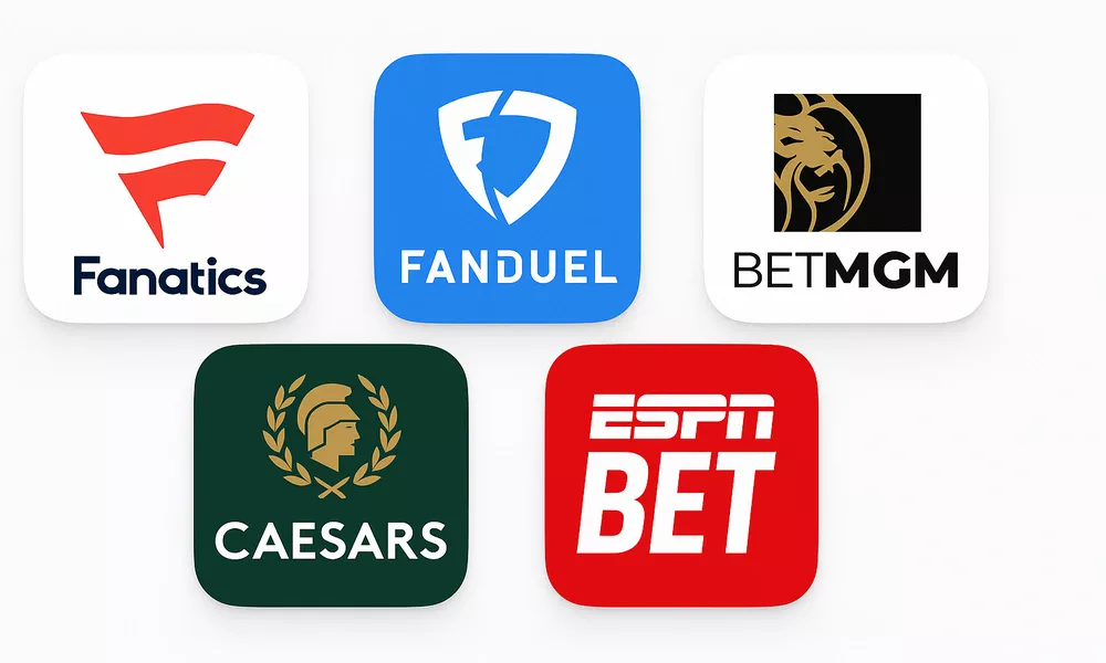 Sportsbook App Comparison Comparison of top 5 sportsbook apps for beginners - Fanatics, FanDuel, BetMGM, Caesars, ESPN BET